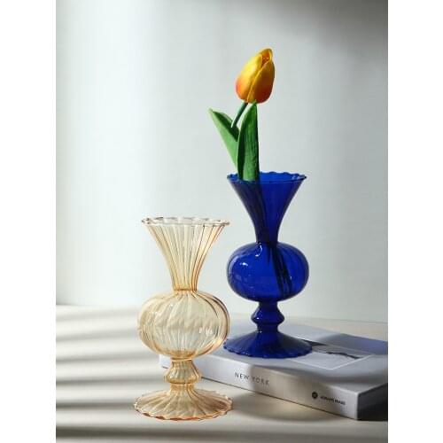 Small Glass Vase Decoration Living Room Flower Arrangement Hydroponic Creative Retro Girl Bedroom Desktop Decoration