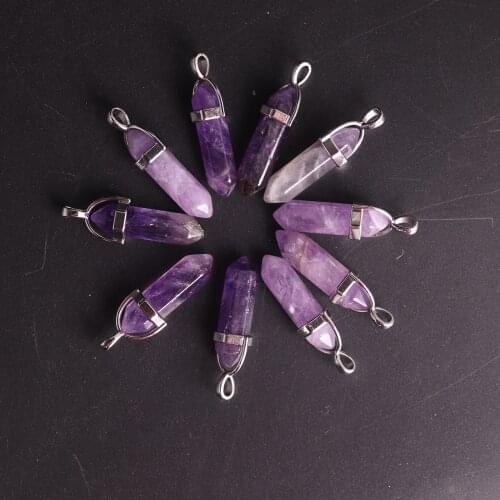 24/50/100pcs Wholesale Amethysts Pendants For Jewelry Making Natural Stone Power Necklace Pendant Druzy Reiki Pendulum Amulet
