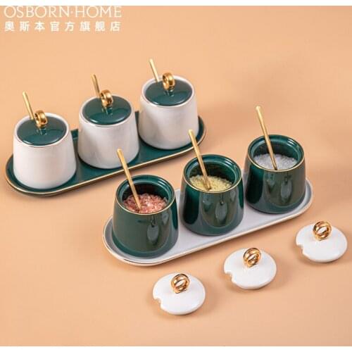 OSBORN Middle east ceramic porcelain condiment jar spice container salt shaker with lids spoon tray