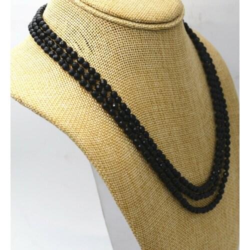 Fashion jewelry 3 rows Faceted 4 mm natural black onyx bead necklace 17-19"