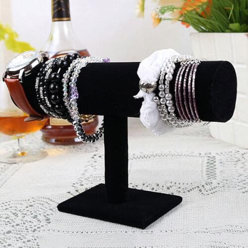 Portable Velvet Bracelet Bangle Necklace Chain Watch T-Bar Organizer Rack Jewelry Display Stand Holder NIN668