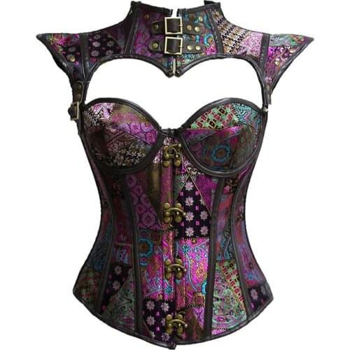 Purple Black Brocade Corset Top Sexy Vest Steampunk Corset Overbust Gothic Clothing Burlesque Corsets And Bustiers Boned Corset