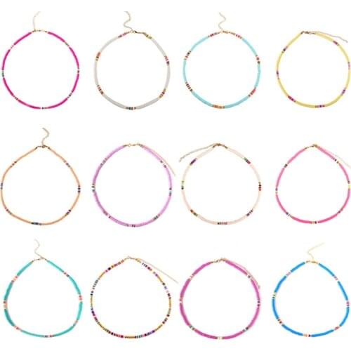 Multicolored 4mm Polymer Clay Heishi Tube Beads Choker 2021 Summer Colorful Beach Vacation Pretty boho Cute Necklace Present