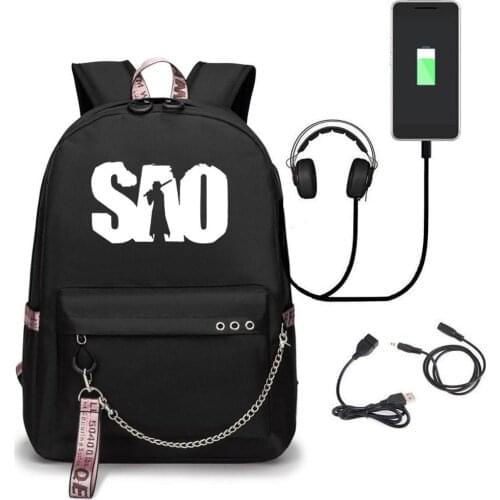 Anime Sword Art Online USB Port Backpack School Bags Travel Book Boys Girls Bags Laptop Headphone USB Port