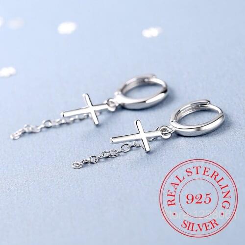 Personality Cross Pendant Hoop Earrings 925 Sterling Silver Hypoallergenic Ear Wedding Party Jewelry For Women Men Gifts