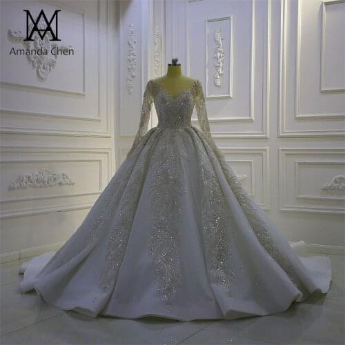 Brautkleid Long Sleeve Crystal Beads Applique Wedding Dress