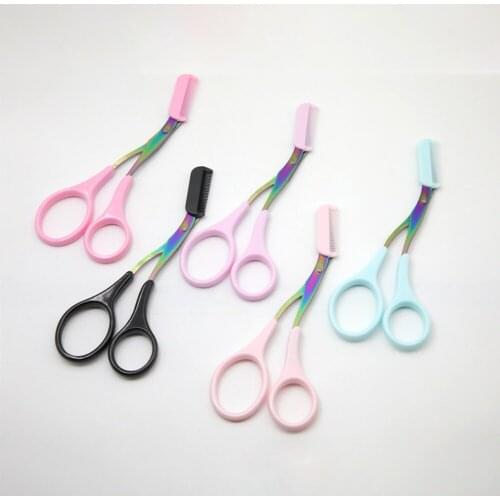 Titanium Eyebrow Trimmer Scissors Comb Eyelash Hair Scissors Clips Shaping Eyebrow Razor Grooming Wenk Brauw Trimmer 6 Colors
