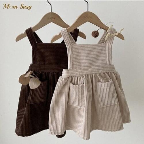 Newborn Baby Girl Princess Corduroy Strap Dress Cotton Infant Toddler Baby Overall Dress Girl Suspenders Dress 0-3Y