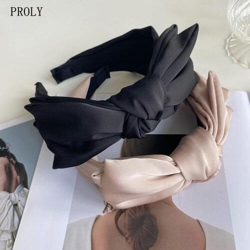 PROLY New Fashion Womens Hair Accessories Big Bowknot Headband Solid Color Headwear For Adult Casual Hairband Wholesale