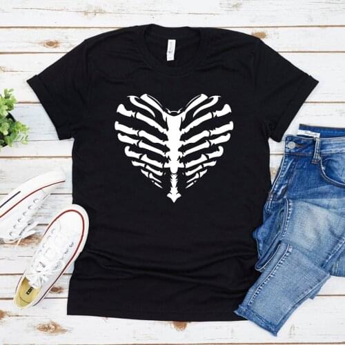 Skeleton Bones Heart Shirts Funny Skull Skeleton T Shirt Women Punk Rock Graphic Tops Goth Plus Size Tees