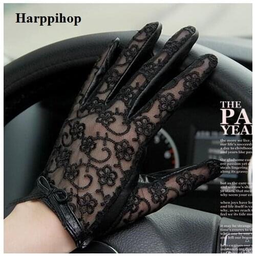2016 Hot Sale Medival Women Lace Genuine Leather Gloves Unlined Nappa Lambskin Wrist Sunscreen Glove Free Shipping