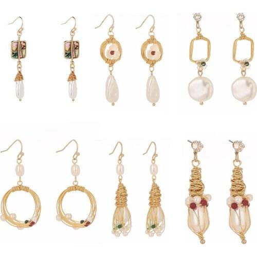 Za 2020 Women Earrings Jewelry with Handmade Gold Color Pearl Earrings Waterdrop Dangle Earrings for Women Gift