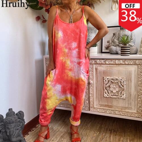 Suspender Women Jumpsuits Tie Dye Loose Streetwear One Piece Jumpsuit Pockets Summer Fashion Home Body Suits for Women Romper