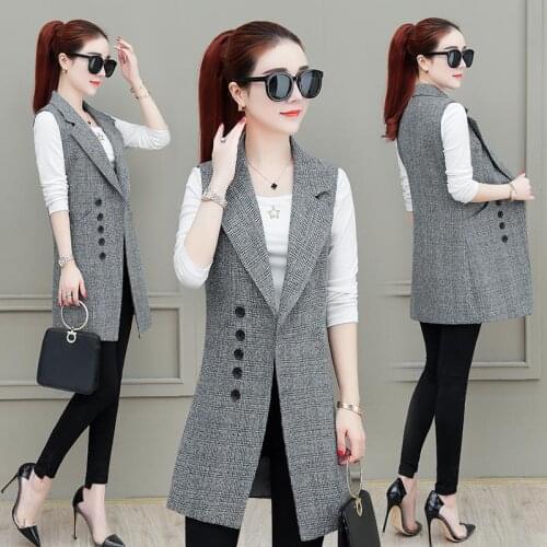 2021 Woman Suit Vest Plus Size Autumn Temperament Slim Plaid Waistcoat Female Sleeveless Jackets Coats Ladies Office Vest H830