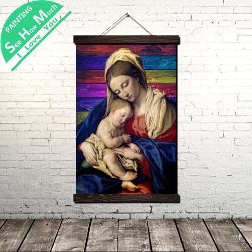 Prado Madonna Child Scroll Painting Canvas Vintage Poster and Prints Wall Art Pictures Living Room Bedroom Farmhouse Decoration