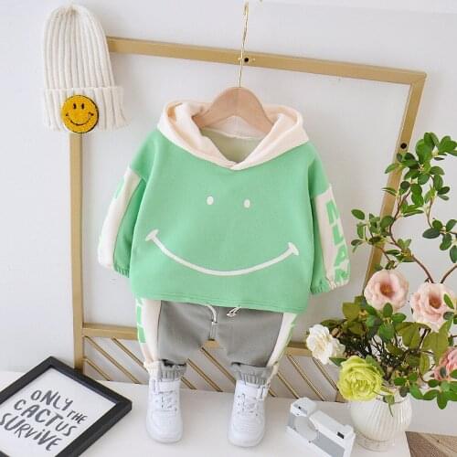 Winter Boy Plus Velvet Suit Winter 2021 New Korean Girls Clothing Smiling Cartoon Childrens Clothing Suitable For 1-4 Years