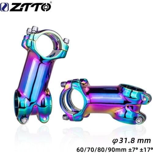 ZTTO Rainbow MTB/Road Bike Polished Stem 7° 17° 7 Degree 60 70 80 90 mm High-Strength Lightweight FOR 31.8mm Handlebar XC AM