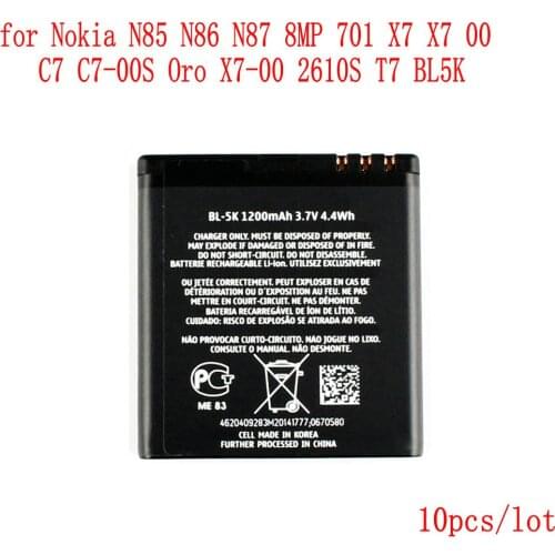 10pcs/lot High Quality 1200mAh BL-5K battery for Nokia N85 N86 N87 8MP 701 X7 X7 00 C7 C7-00S Oro X7-00 2610S T7 BL5K