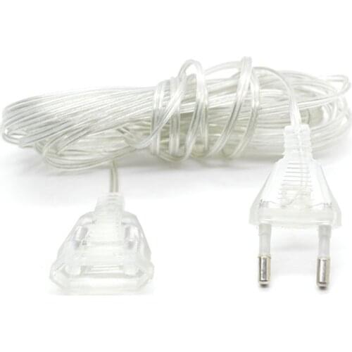 3M Power Garland Extension Lengthened Line Cable EU/US Plug Extender Transparent Wire For Christmas Lights Wedding Decoration