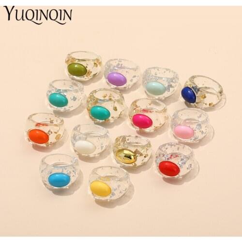 Acrylic Colorful Fashion Rings for Women Minimalist Big Transparent Round Finger Rings for Girls Vintage Female Large Jewelry
