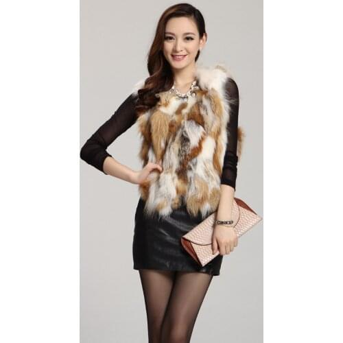 Free Shipping Womens Real/natural genuine red Fox Fur Vest Winter Gilet new fashion jacket Coat outwear waistcoat customized
