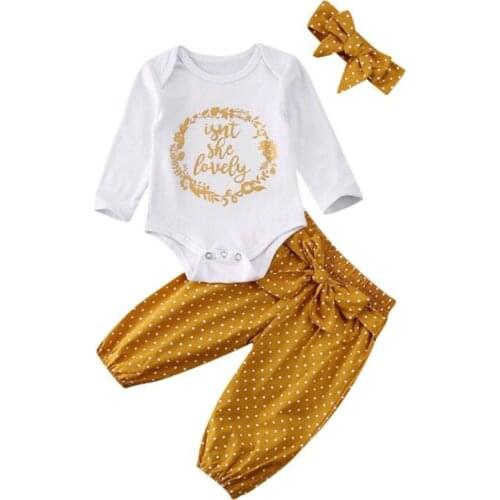 Newborn Infant Baby Girl Clothes Long Sleeve Fall Bodysuit Tops Polka Dot Pants Headbands 3Pcs Outfits Set