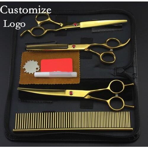 Customize Logo 4 kit Pet 7 inch shears dog grooming hair scissors thinning cutting scissor clipper barber hairdressing scissors