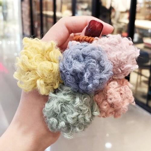 Autumn and Winter Children Cute Candy Lambswool Elastic Hair Bands Ponytail Holder Scrunchies Rubber Bands Kids Hair Accessories