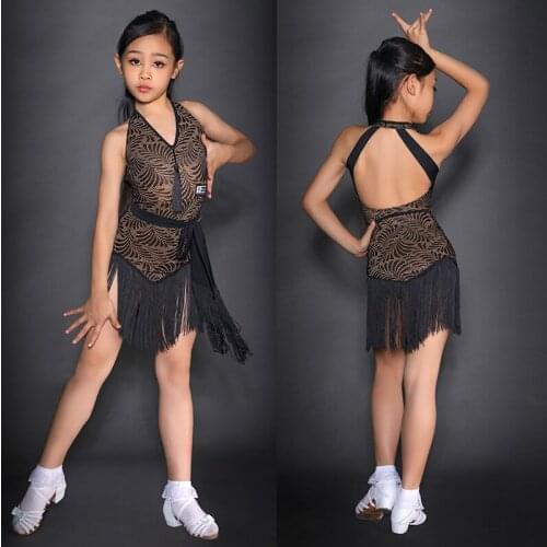 Latin Dance Dress For Girls Children 2021 New Latin Practice Clothes Sleeveless Backless Latin Dance Competition Dress DN8640