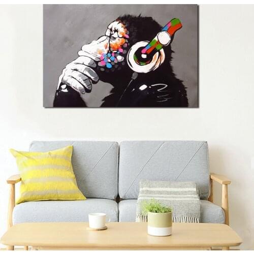DJ Monkey Street Graffiti Wall Art Canvas Poster and Print Canvas Painting Decorative Picture Living Room Home Decor Framework