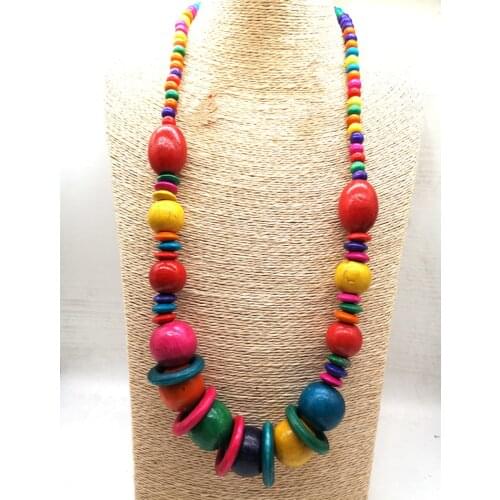 Long african wooden beads necklace