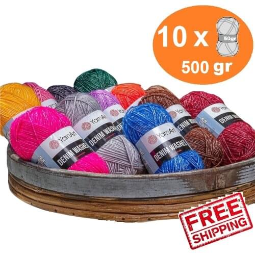 Yarnart Denim Washed Yarn 10x50gr-130mt %70 Cotton- %30Acrylic Melange Jeans Shade Batik Cardigan Sweater Shawl Crochet Knitting