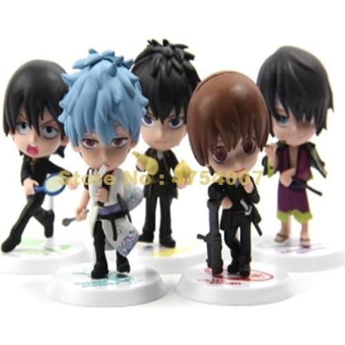 5pcs/lot Anime 2th Gintama Silver Soul Sakata Gintoki Katsura Kotarou Hijikata Toushirou Pvc Action Figures Q Version 6-8cm Toy