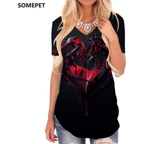 SOMEPET Geometry T-shirt women Love Funny T shirts Pattern V-neck Tshirt Harajuku T-shirts 3d Womens Clothing Summer Printed