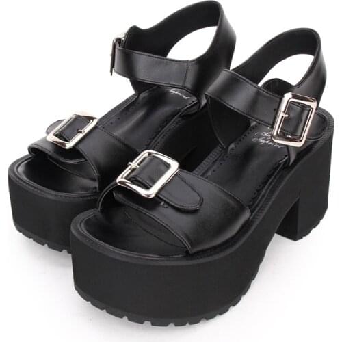 Angelic imprint Gothic Lolita style Platform shoes Wedge Heel punk Lolita Sandals Size 35-46 8477