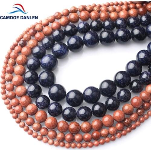 CAMDOE DANLEN Natural Gem Stone Bead Gold Blue Sand Stone 4 6 8 10 12mm Round Loose Beads Ball Fit Diy for Charms Jewelry Making