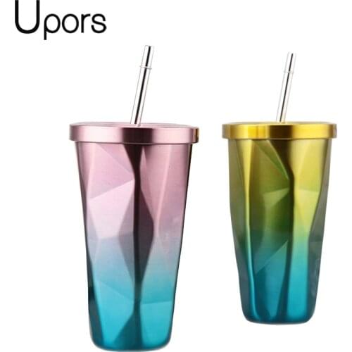UPORS 450ML Coffee Mug Double Wall Stainless Steel Coffee Tumbler Cups Vacuum Flasks Travel Coffee Mugs Cups With Straw