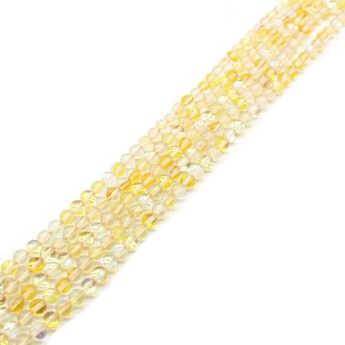 Natural Labradorite Stone Yellow Synthetic Flash Moon Stone beads Round Loose ball Beads for Jewelry Making Bracelet Earring DIY