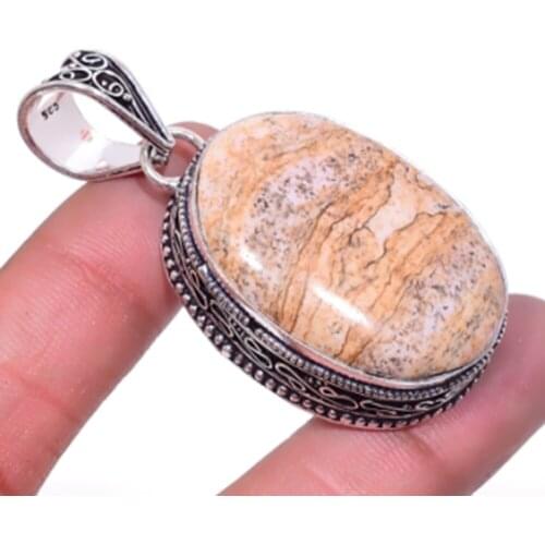 Picture Jaspers Pendant Silver Overlay over Copper, USA Size 53mm , P6471