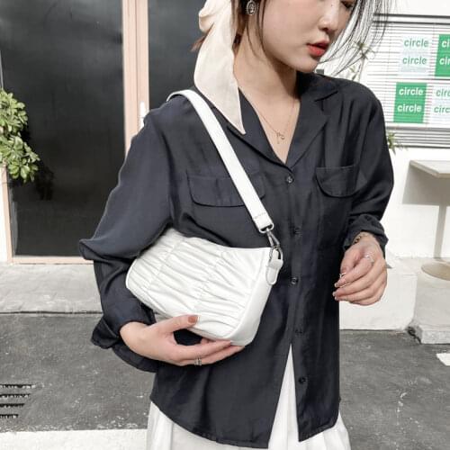 Fashion Designer Womens White Underarm Bag Ladies Folded Hobos PU Leather Shoulder Bag Female Simple Small Flap Purse Handbags