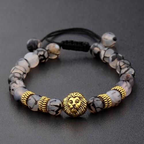 Lion Bracelet Men Gold&Silver Color Natural Stone Beaded Bracelets Bangles Women Jewelry Bracelet Homme Braclet