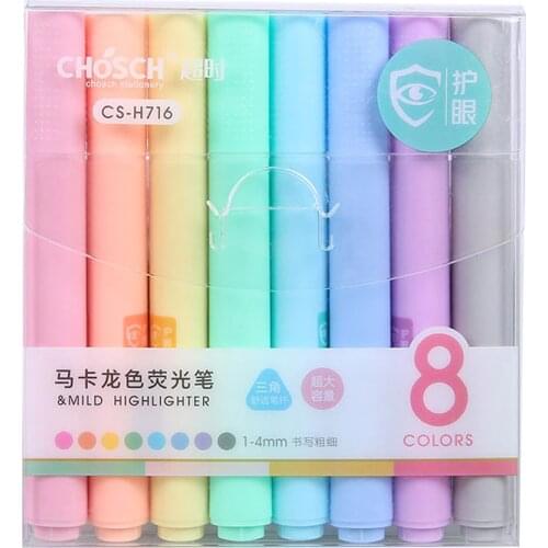 8Pcs Macaron Pastel Fluorescent Pen Chisel Tip Highlighter Pencil Cute Macron Candy Color Drawing Marker Pens Set Students Gift
