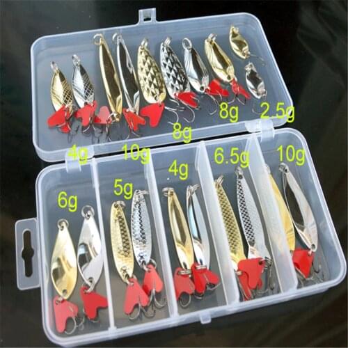 10pcs/20pcs Metal Spinner Spoon Kit Fishing Lure Hard Bait Set Sequins Treble Hook For Winter Ocean River Fishing Accessories