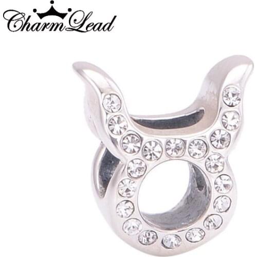 2015 New 925 Sterling Silver Beads Floating Taurus Zodiac Charm with CZ Fits Pandora Charms bracelets DIY Necklaces & Pendents