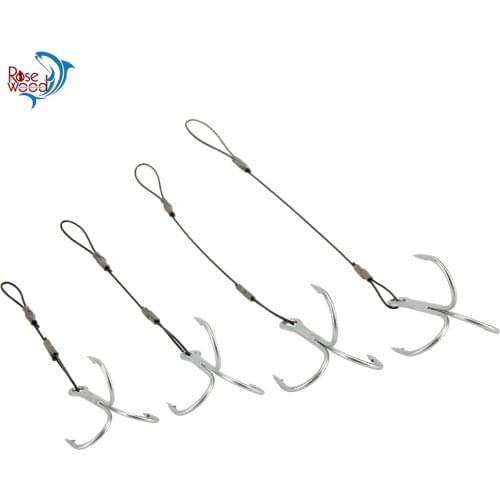 RoseWood Leaders With Treble Hook Fishhooks Metal Jig Hook High Carbon Steel #6 #1 #1/0 #2/0 Assist Hooks Line Fishing Hook