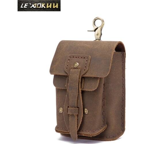 Crazy Horse Leather men Casual Design Small Waist Bag ashion Hook Bum Bag Waist Belt Pack Cigarette Case 5" Phone Pouch 0018