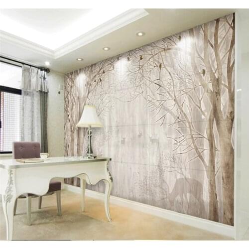Retro nostalgic abstract tree background wall painting bedroom wallpaper 8D waterproof wall covering