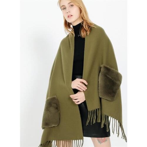 2020 Women Cashmere Scarf With Pocket Poncho Shawl Winter Pashmina Blanket Scarves Casual Ladies Tassel Foulard Sjaal Wrap