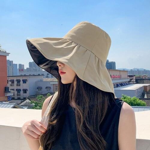 Wide Brim Bucket Hat Protection Travel Beach Sun Hat Cap With Adjustable Foldable Brim UPF 50