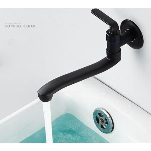 Mop Pool Faucet Solid Brass Single Cold Wall Mount Bibcock Outdoor Garden Faucet 360 Degree Rotation Elongated Black New Arrial